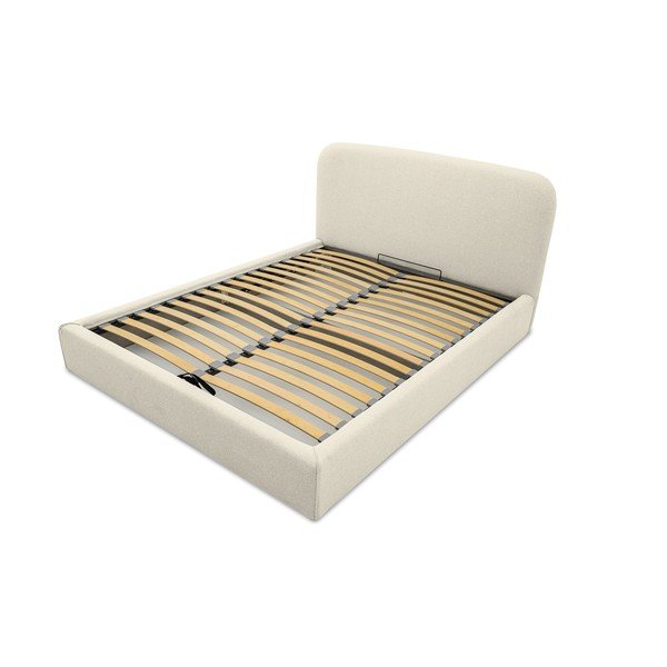 Krémová čalouněná dvoulůžková postel s úložným prostorem s roštem 140x190 cm Sea – Scandic-image-4