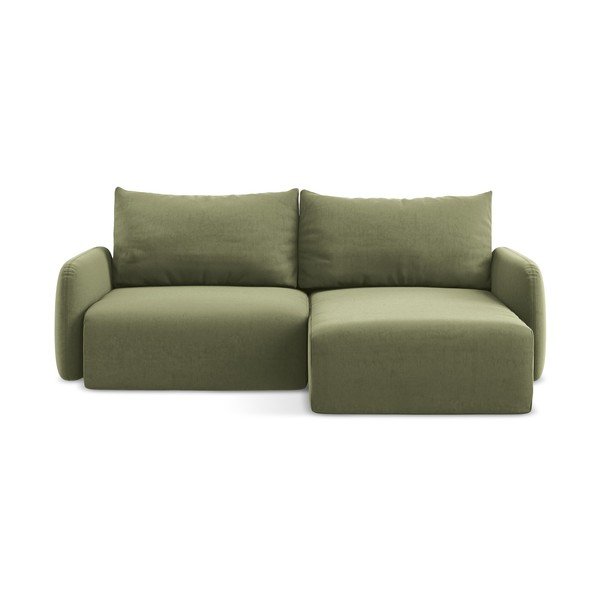 Zelená sametová rozkládací/s úložným prostorem rohová pohovka (pravý roh/s lenoškou) Kalena – Makamii