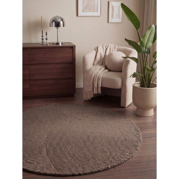 Taupe ručně tkaný vlněný kulatý koberec ø 200 cm Calmio – Hanse Home-image-1