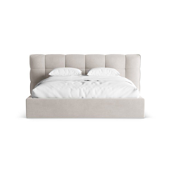 Béžová čalouněná dvoulůžková postel s úložným prostorem s roštem 200x200 cm Eric – Micadoni -image-4