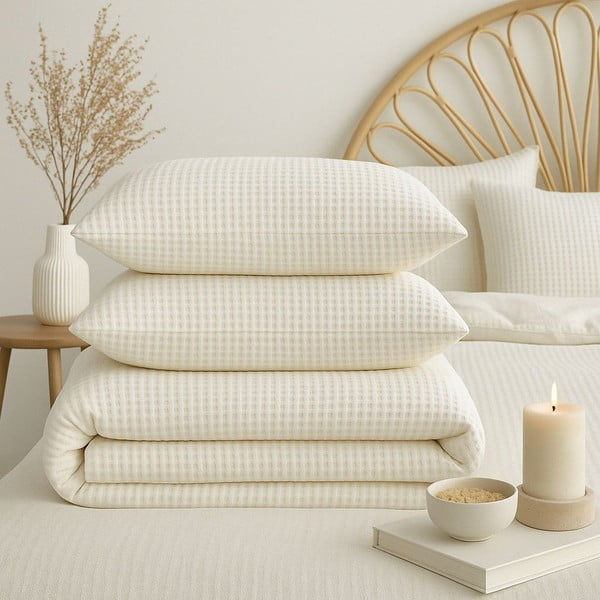 Bílé povlečení na jednolůžko z bavlny Renforcé 140x200 cm Waffle Striped – Mila Home Luxury-image-3