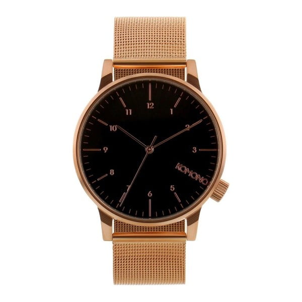 Unisex hodinky s kovovým páskem v barvě růžového zlata a černým ciferníkem Komono Royale