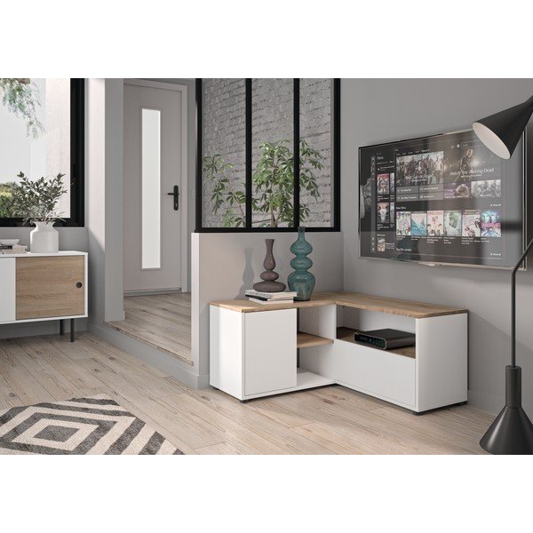 TV stolek v dekoru dubu v bílo-přírodní barvě 90x45 cm Angle – TemaHome-image-1