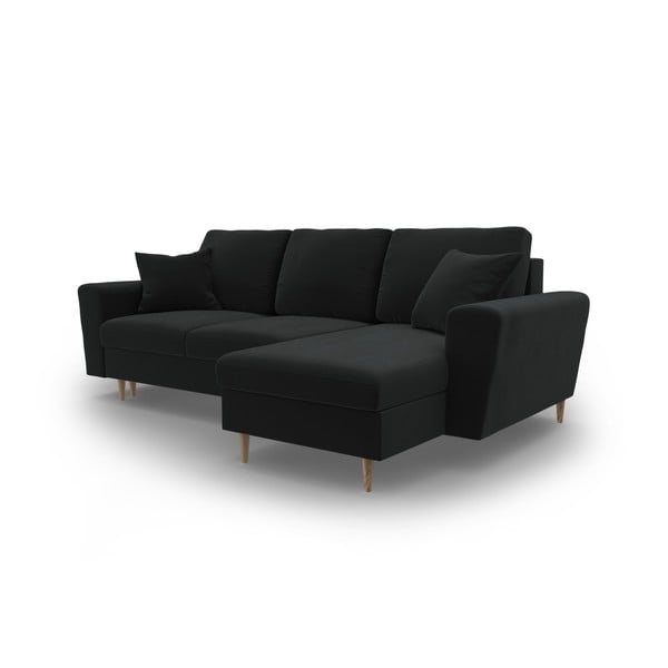 Černá sametová rozkládací/s úložným prostorem rohová pohovka Kyoto – Cosmopolitan Design-image-4