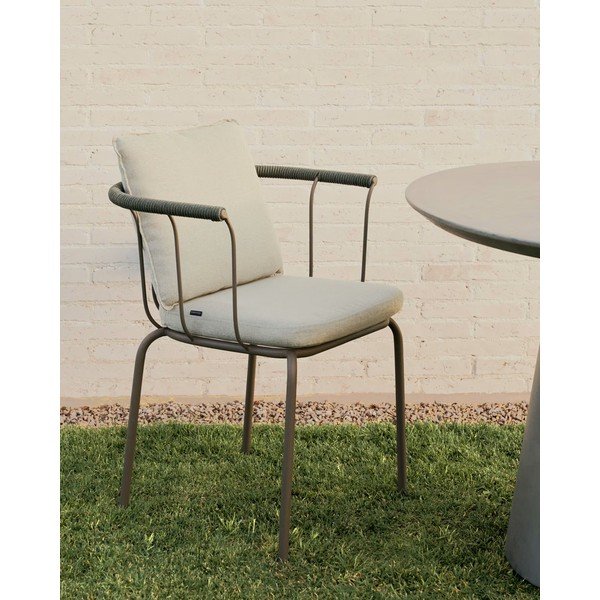 Zelená/béžová kovová zahradní židle Salguer – Kave Home-image-1