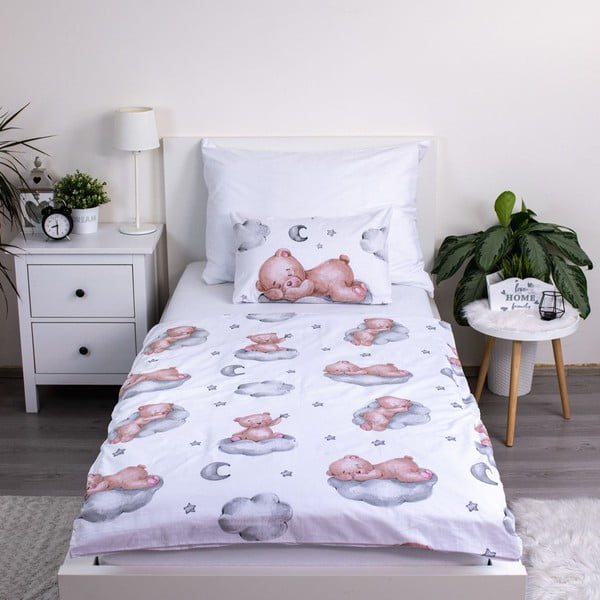 Bílé bavlněné dětské povlečení do postýlky 100x135 cm Teddy Bear "Ribbon" – Jerry Fabrics-image-2