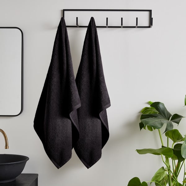 Černé rychleschnoucí/froté bavlněné osušky v sadě 2 ks 90x140 cm Quick Dry – Catherine Lansfield-image-1