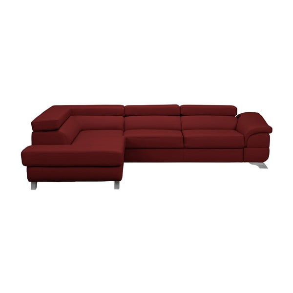 Červená rozkládací rohová pohovka koženkového vzhledu Windsor & Co Sofas Gamma, levý roh