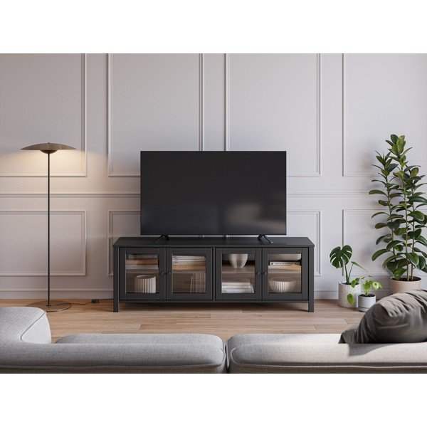 Černý TV stolek z borovicového dřeva 150x50x40 cm Alessandra – Marckeric-image-1