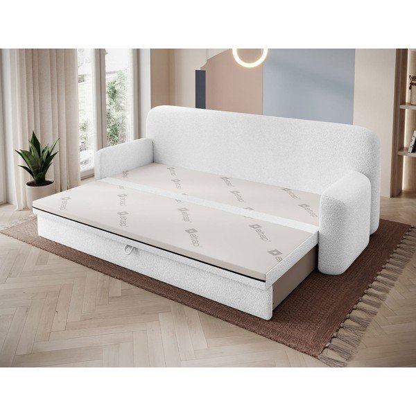 Bílá rozkládací/s úložným prostorem pohovka z textilie bouclé 236 cm Elioss – ELTAP-image-3