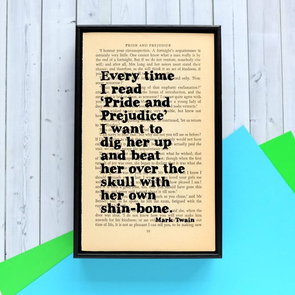 Plakát v dřevěném rámu Mark Twain Pride and Prejudice