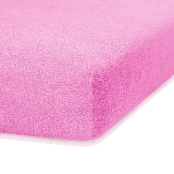 Růžové elastické prostěradlo s vysokým podílem bavlny AmeliaHome Ruby, 140/160 x 200 cm