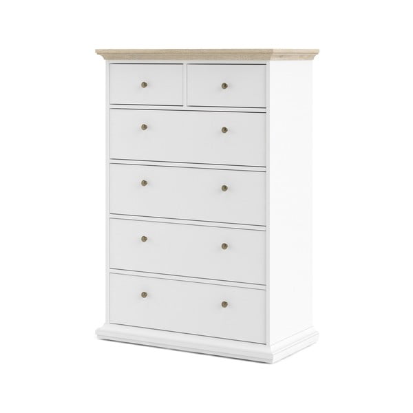 Bílá komoda s detaily v dubovém dekoru Tvilum Paris, 96 x 140 cm-image-2