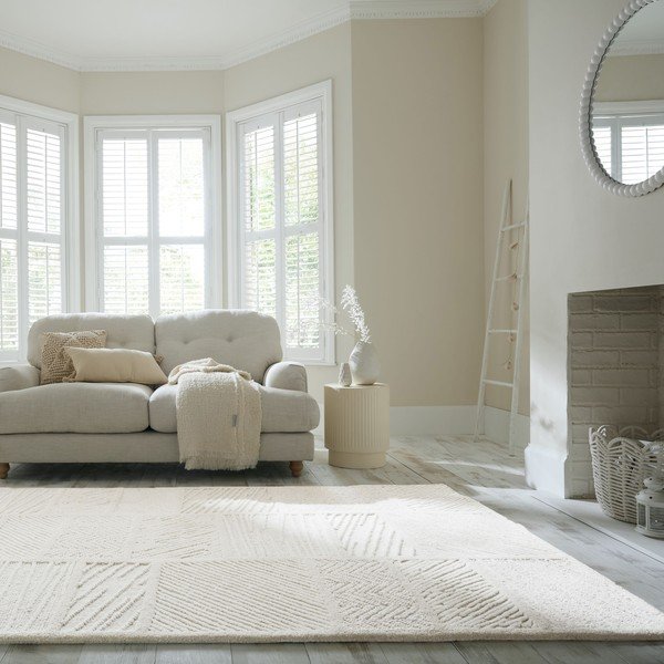 Bílý ručně tkaný koberec s příměsí vlny 140x200 cm Sculptured Blocks – Flair Rugs-image-1