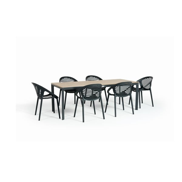 Zahradní jídelní set pro 6 osob s černou židlí Joanna a stolem Thor, 210 x 90 cm