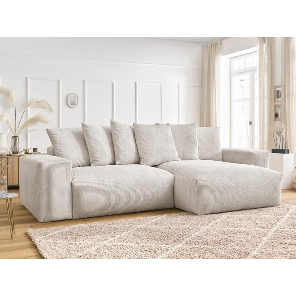 Krémová manšestrová rozkládací/s úložným prostorem rohová pohovka Voltaire – Bobochic Paris-image-1