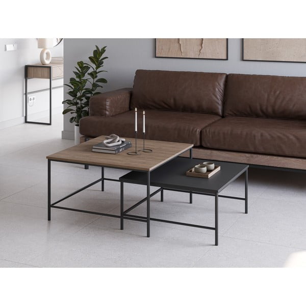 Černé/přírodní konferenční stolky s deskou v dubovém dekoru v sadě 2 ks 80x80 cm Fiorenza – Marckeric-image-1