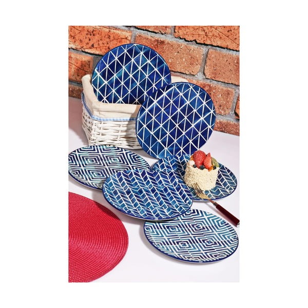 Sada 6 modrých keramický dezertních talířů Kutahya Monica