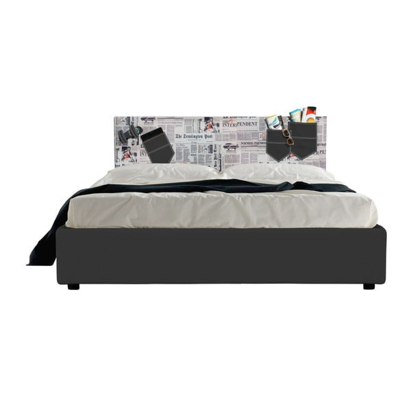 Černá dvoulůžková postel s úložným prostorem 13Casa Task, 160 x 190 cm