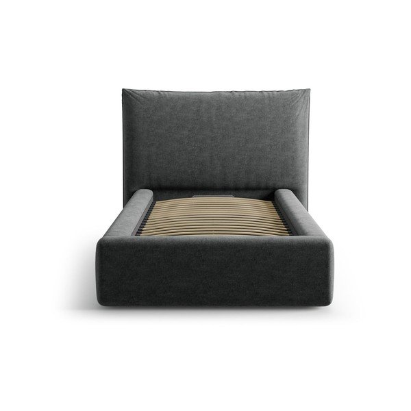 Tmavě šedá čalouněná jednolůžková postel s úložným prostorem s roštem 90x200 cm Kaelle – Micadoni -image-3