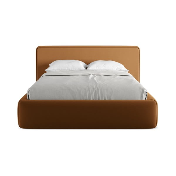 Čalouněná dvoulůžková postel v terakotové barvě s úložným prostorem s roštem 140x200 cm Kiana – Makamii-image-4