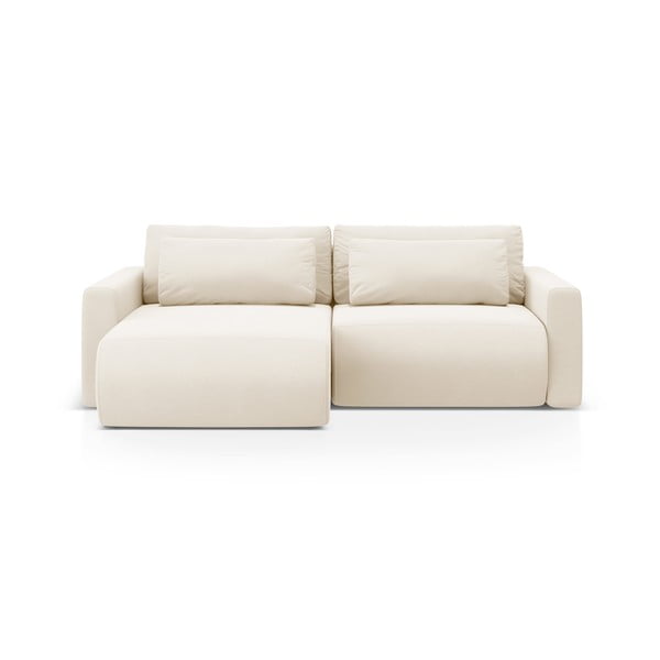 Béžová sametová rozkládací rohová pohovka s úložným prostorem  Belfast – Cosmopolitan Design