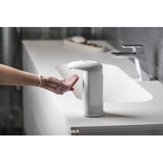 Bílý bezdotykový plastový dávkovač mýdla 350 ml Aqualine  – Sapho