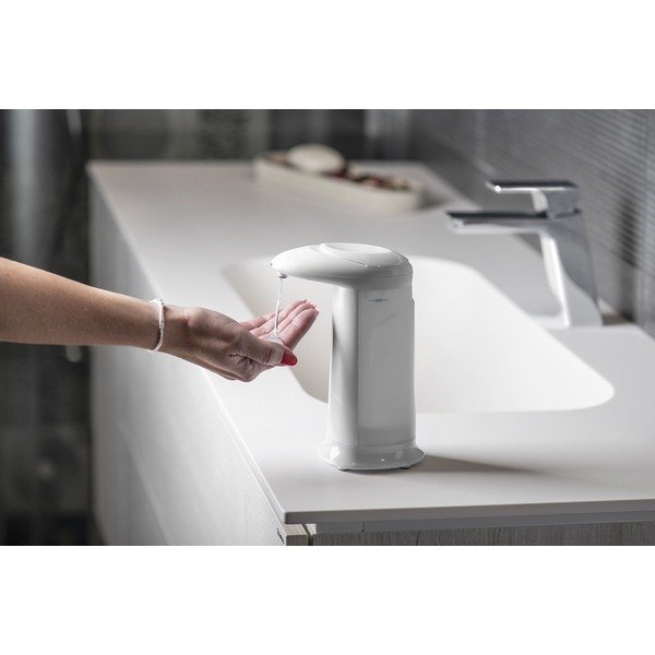 Bílý bezdotykový plastový dávkovač mýdla 350 ml Aqualine  – Sapho-image-1