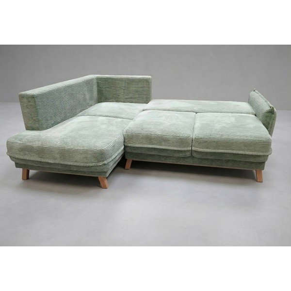 Světle zelená manšestrová rozkládací/s úložným prostorem rohová pohovka (levý roh/do L) Tori - II. jakost – Bonami Selection-image-2