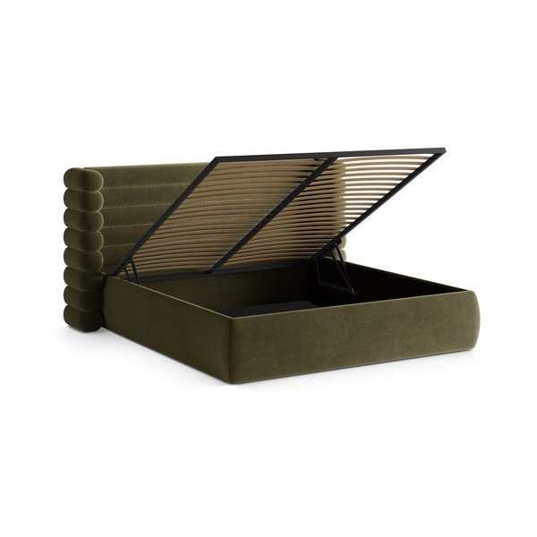 Zelená čalouněná dvoulůžková postel s úložným prostorem s roštem 180x200 cm Mount – Micadoni -image-2