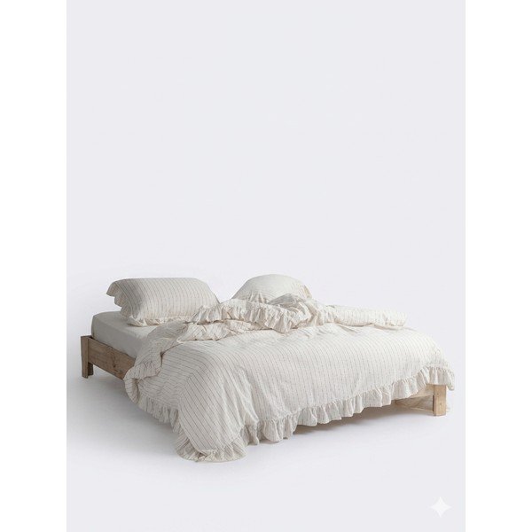 Béžové povlečení na dvoulůžko/prodloužené z bavlny Renforcé 240x220 cm Amalia Striped – Mila Home Luxury