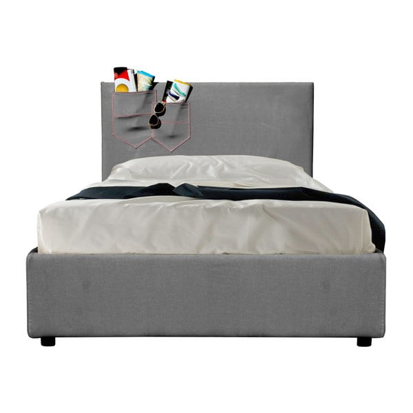 Šedá jednolůžková postel s úložným prostorem a matrací 13Casa Task, 80 x 190 cm