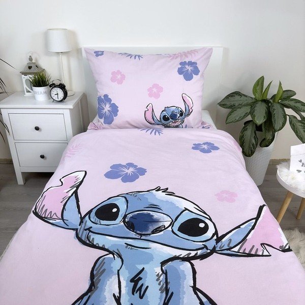 Světle růžové bavlněné dětské povlečení na jednolůžko 140x200 cm Lilo & Stitch "Pink" – Jerry Fabrics-image-3