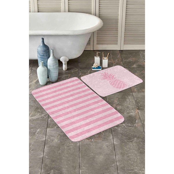 Růžové sametové koupelnové předložky v sadě 2 ks 60x100 cm – Mila Home-image-2