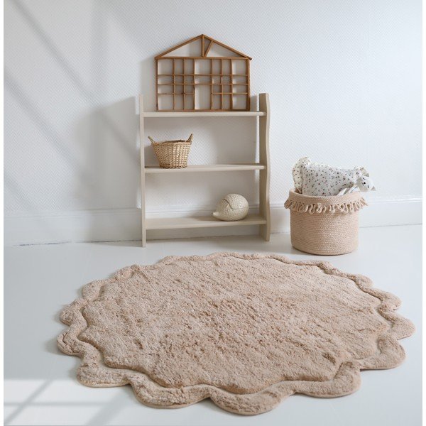 Světle růžový pratelný ručně tkaný bavlněný kulatý koberec ø 110 cm Sweet April Nude – Nattiot-image-1