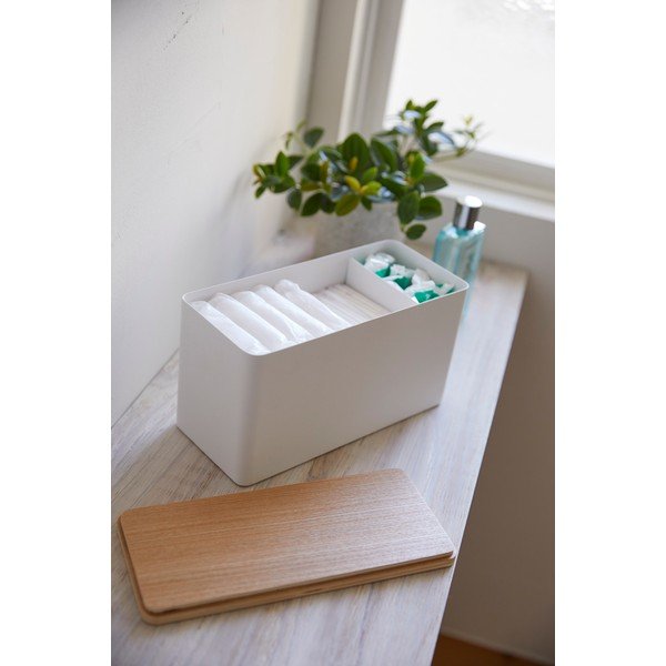 Bílý organizér s víkem z překližky Yamazaki Rin-image-2