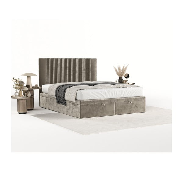 Béžová čalouněná dvoulůžková postel s úložným prostorem 180x200 cm Mavel – Maison de Rêve-image-2