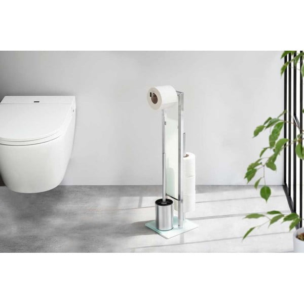 Stojan na toaletní papír se štětkou z nerezové oceli v matně stříbrné barvě Rivalta – Wenko-image-1