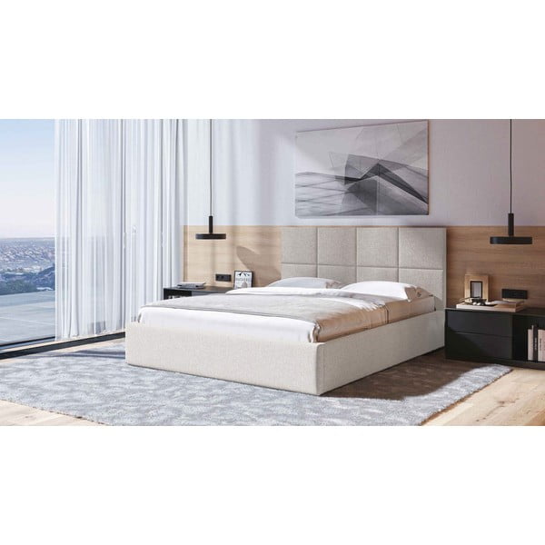 Béžová čalouněná dvoulůžková postel s úložným prostorem s roštem 160x200 cm Bufo – MESONICA-image-1