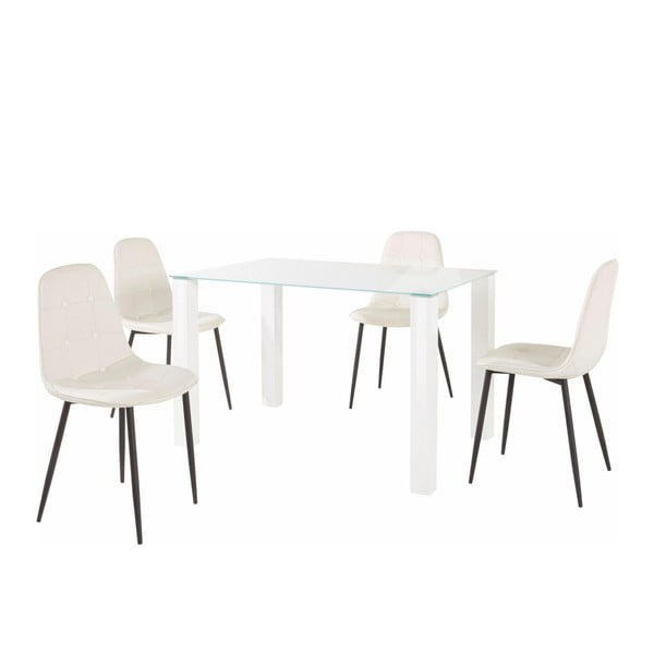 Sada jídelního stolu a 4 bílých židlí Støraa Dante, délka stolu 120 cm