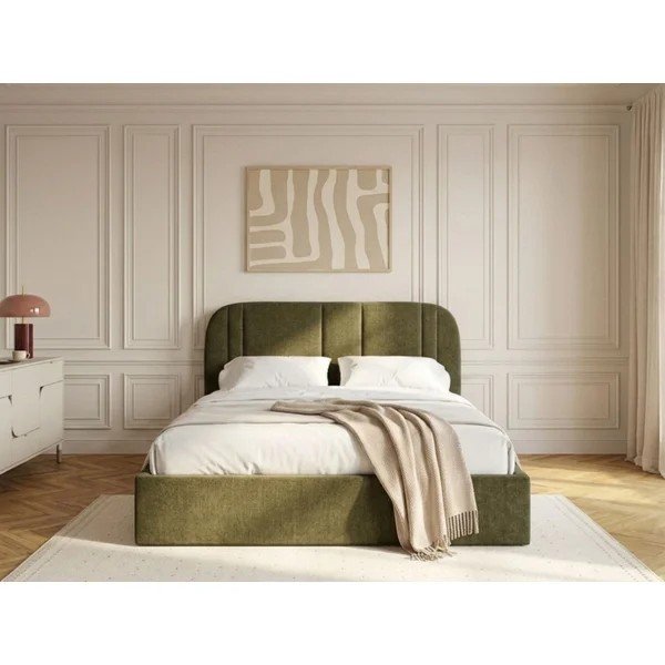 Zelená čalouněná dvoulůžková postel s úložným prostorem s roštem 160x200 cm Sidney – Bobochic Paris-image-2