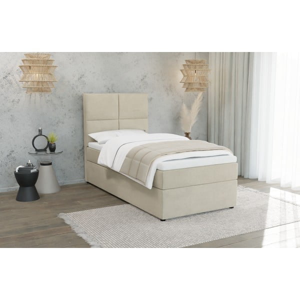 Béžová čalouněná jednolůžková postel s úložným prostorem s roštem 100x200 cm Lena – Ropez-image-1