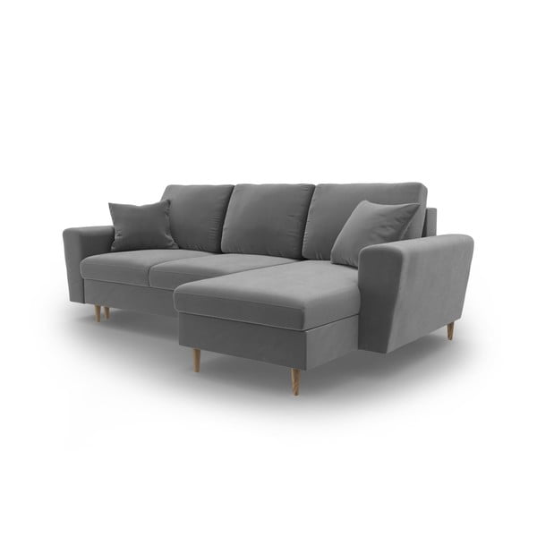 Světle šedá sametová rozkládací/s úložným prostorem rohová pohovka Kyoto – Cosmopolitan Design-image-4