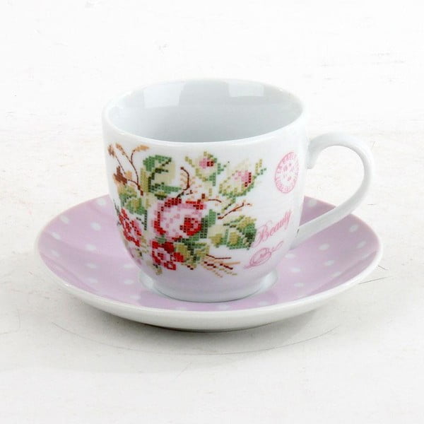 Porcelánová sada hrníčků na čaj Pink Roses, 6 ks