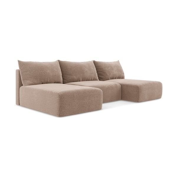 Světle hnědá rozkládací/s úložným prostorem rohová pohovka Kalena – Makamii-image-2