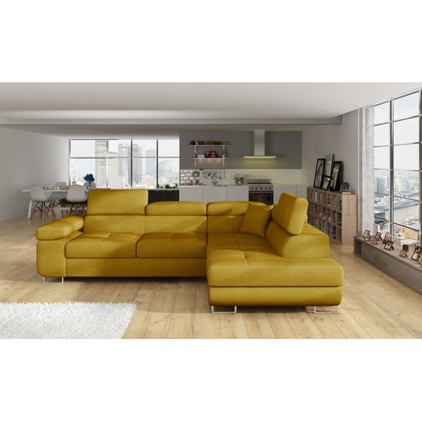 Žlutá rozkládací/s úložným prostorem rohová pohovka (pravý roh/do L) Anton – ELTAP-image-1