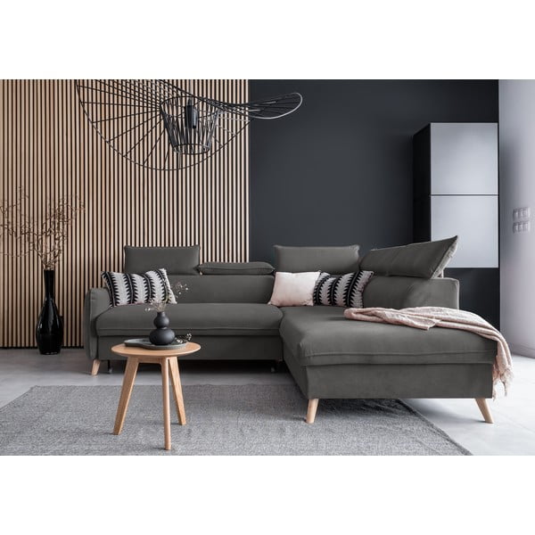 Tmavě šedá sametová rozkládací rohová pohovka (pravý roh) Sweet Harmony – Miuform-image-1