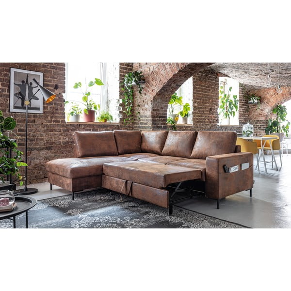 Hnědá rozkládací rohová pohovka z imitace kůže (levý roh) Lofty Lilly – Miuform-image-4