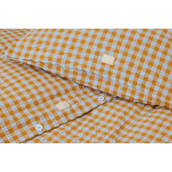 Okrově žluto-světle modré krepové povlečení na jednolůžko 140x200 cm Bæk&Bølge – JUNA-image-3