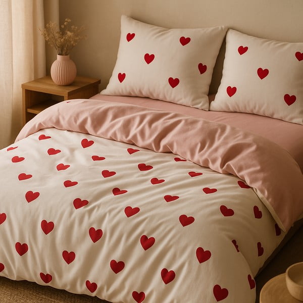 Růžové povlečení na dvoulůžko/prodloužené s prostěradlem/4dílné 200x220 cm Red Heart – Mila Home-image-1